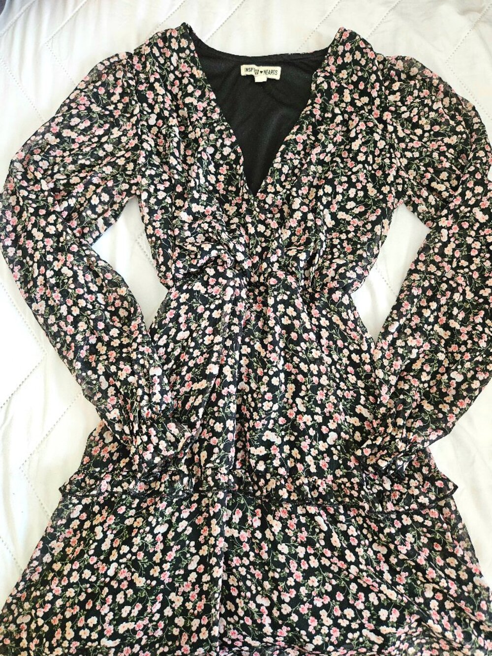 Inspired Hearts Size Small Floral Print Ruffle Detail Dress
